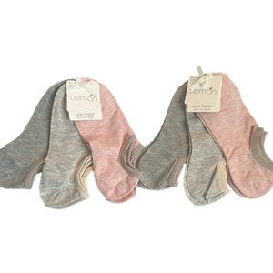 Lemon Woman’s Low Cut Socks - 6 Pairs Gray and Pink